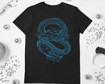 T-shirt drago blu, camicia estetica, giapponese, abbigliamento estetico, stampa drago, cinese, streetwear, camicia drago vintage, maglietta drago,