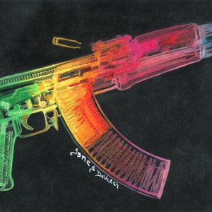 Rainbow Ak47 Color Pencil Print 8x10