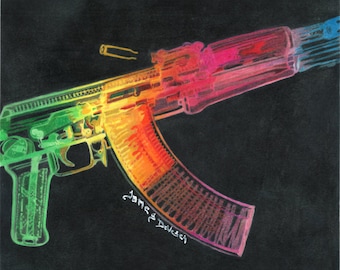 Rainbow Ak47 Color Pencil Print 8x10