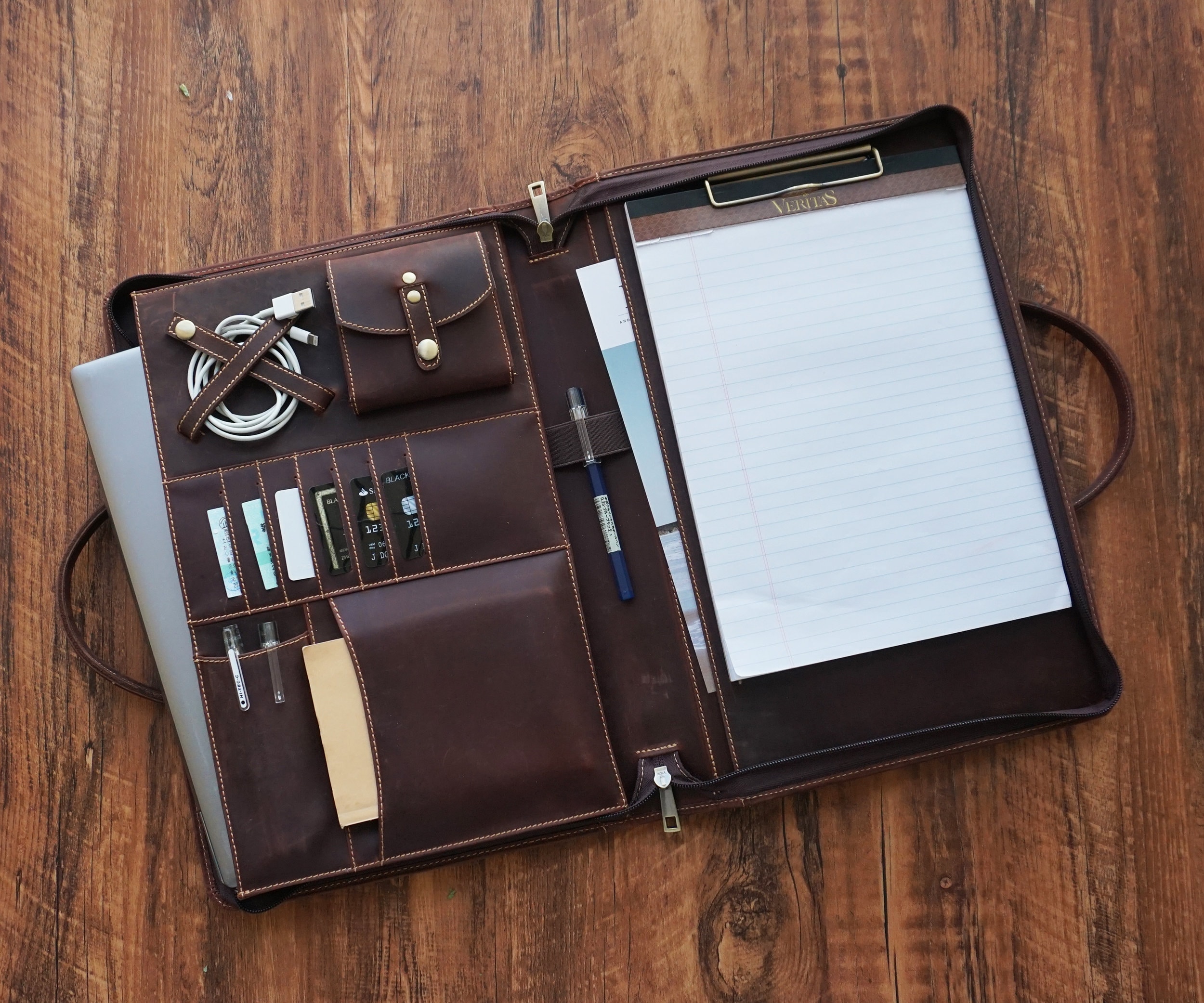 Name/Logo Engraved Leather Portfolio with Clipboard Padfolio Etsy