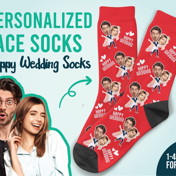 Custom Happy Wedding Socks, Wedding Gift, Gift Ideas for Couples, Custom Face Socks For Groom And Bride