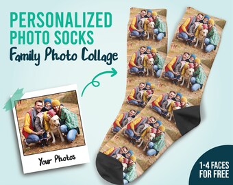 Calcetines de collage de fotos personalizados, calcetines de cara personalizados, calcetines con fotos familiares, regalo de Navidad, regalo familiar, regalo del Día de la Madre