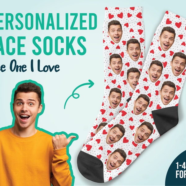 Custom Face Socks, Custom Heart Photo Socks, Face on Socks, Valentine Gift For Her, Him, Valentine Socks, Couple gifts