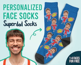 Calcetines personalizados para súper papá, calcetines faciales personalizados, regalo para el Día del Padre, calcetines para papá, calcetines divertidos, calcetines personalizados