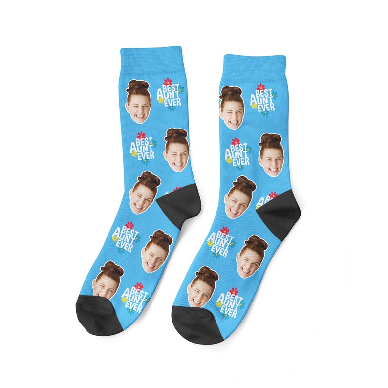 Handmade high-quality funny Personalized Aunt Face printing with a phrase "Best Aunt Ever" Socks is the best gift for your aunt on christmas day