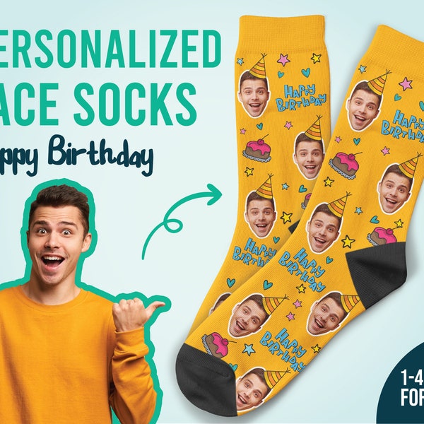 Kundenspezifische alles Gute zum Geburtstaggesichtssocken, Geburtstagsgeschenk, personalisierte Socken, Geburtstagssocken, lustige Socken