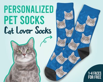 Cadeau personnalisé, Chaussettes personnalisées pour chat, Mettez un chat mignon sur des chaussettes personnalisées, Chaussettes mignonnes, Amoureux des animaux de compagnie, Cadeau de famille, Cadeau de fête des mères