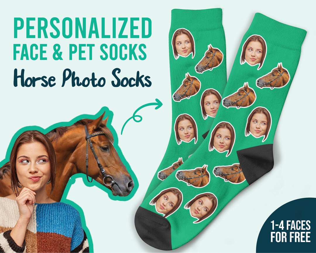 Personalized Horse Socks, Custom Horse Face Socks, Horse Lover Gift