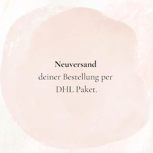 Könnte beinhalten: Ein rosa Aquarellkreis mit dem Text "Neuversand deiner Bestellung per DHL Paket."