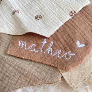 Customizable scarves | Muslin | Bibs | personalized | Rainbow | Scarf | various colors | embroidered | embroidered
