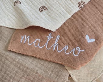 Personalized bandanas | Muslin | Bibs | Personalized | Rainbow | Bandana | Various colors | Embroidered | Embroidered