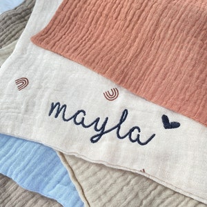 Muslin Rectangle Cloth | personalized | Embroidered | Embroidered | with name | cotton | Gift