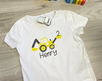 Geburtstags T-Shirt | personalisiertes Kinder T-Shirt | Kinder Shirt mit Namen und Zahl | Bagger | Baustelle