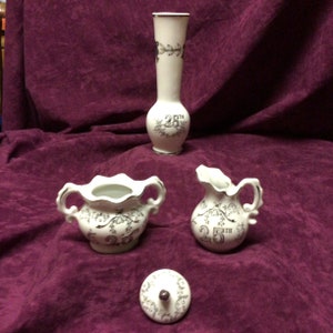 25th Anniversary Cream & Sugar set with matching Vase
