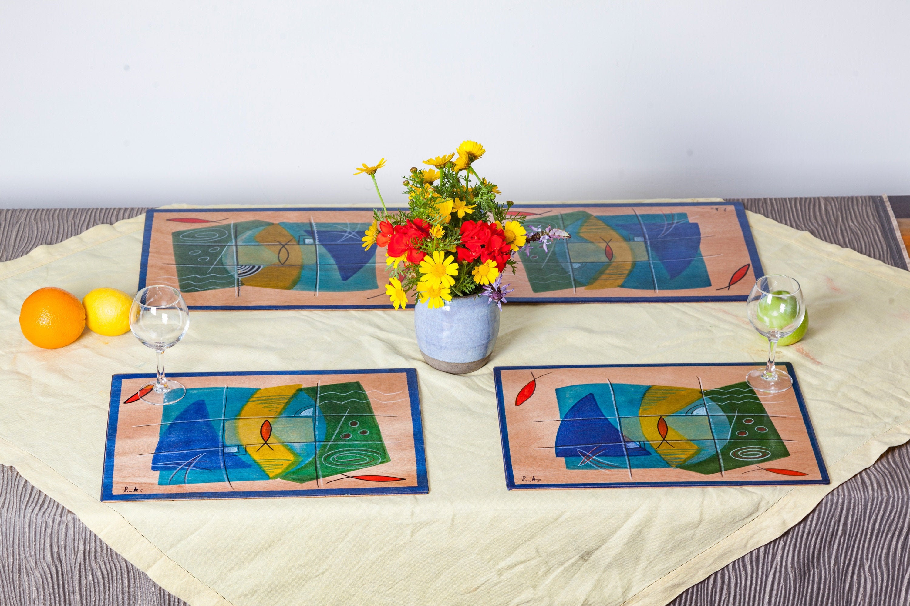 Hand Painted Blue Abstract Placemats Etsy