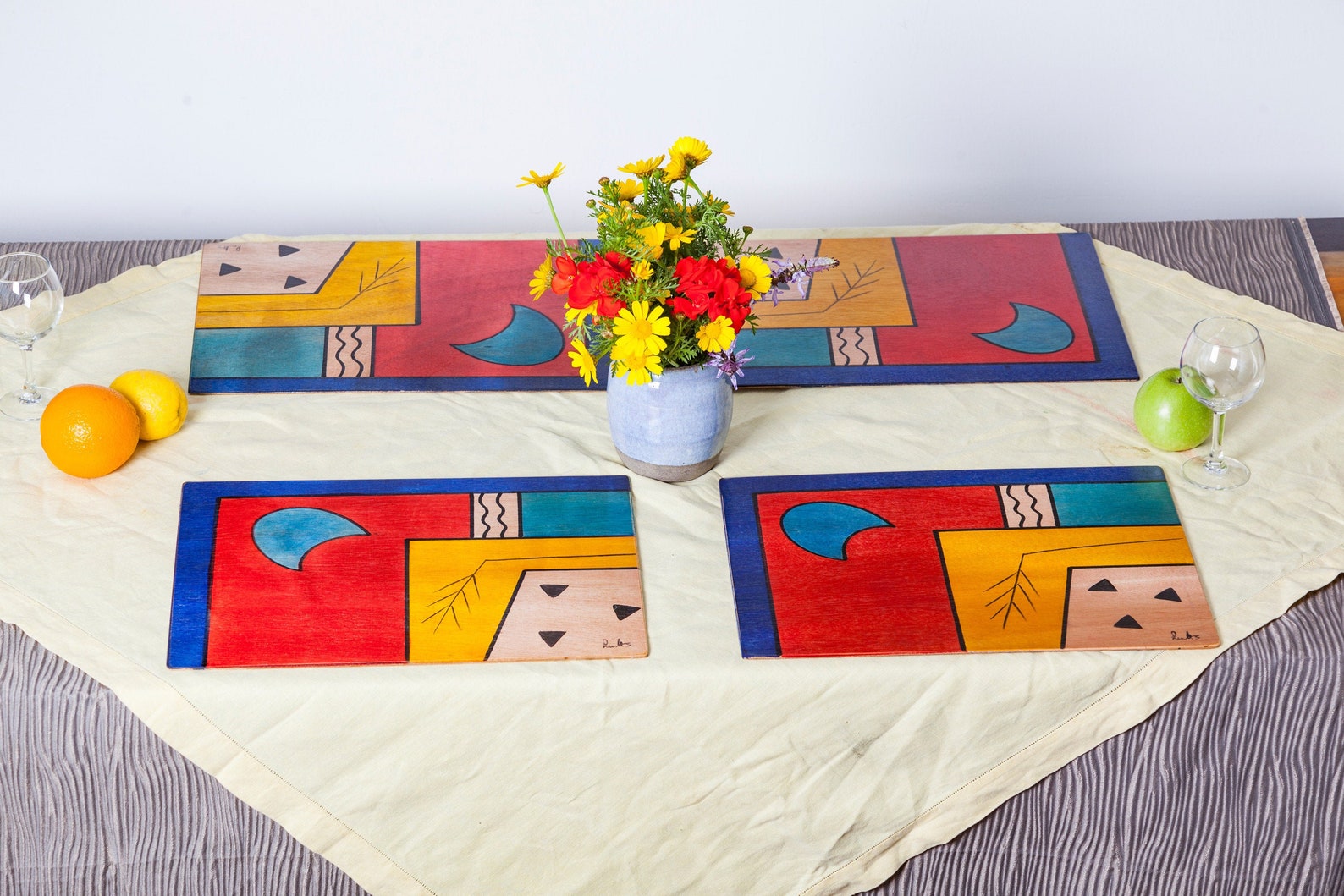 Colorful Rectangle Wood Placemat With an Original Painting Etsy