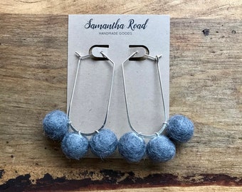 Hoop Earrings, Gray, Medium Wool Felt Balls