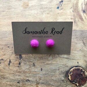 Stud Earrings, Sterling Silver Plated, Orchid Pink, Small Wool Felt Ball