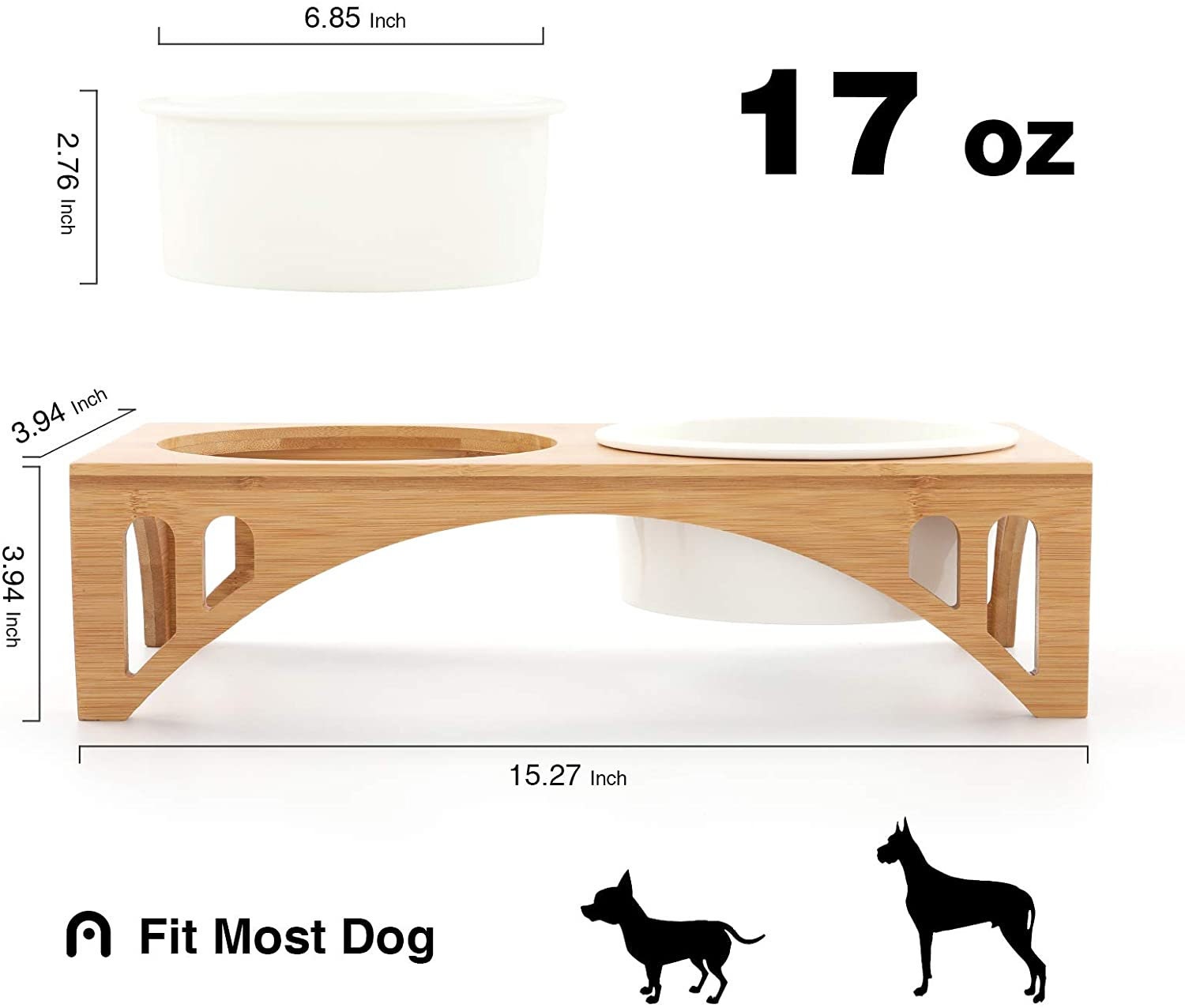 Ceramic Dog Bowls Elevated Dog Bowls with Solid Bamboo 17 OZ Etsy