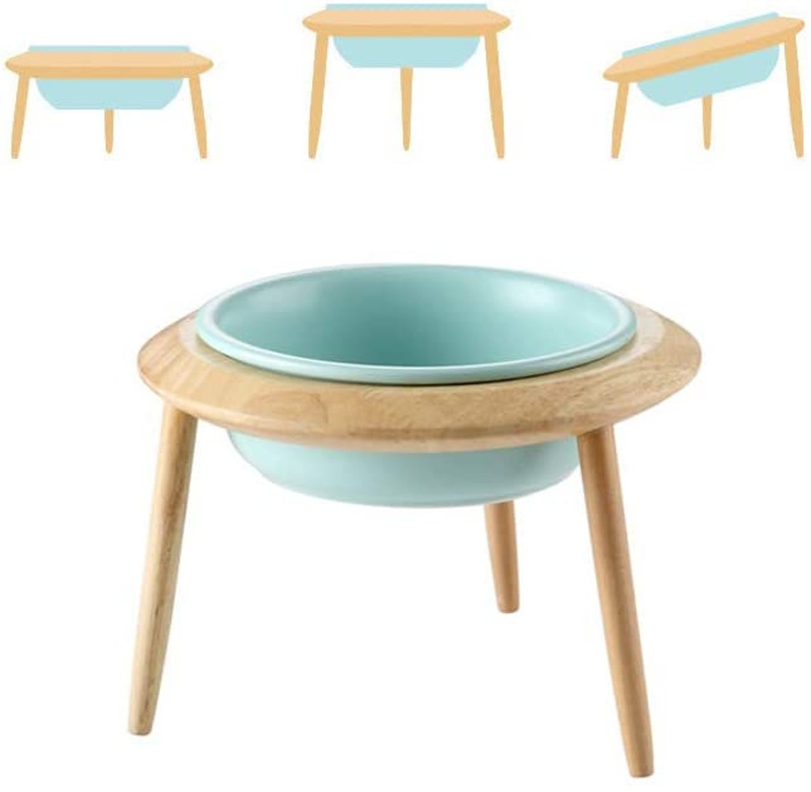 Ceramic Elevated Dog Bowl Raised Pet Bowl with Wood Stand for Etsy