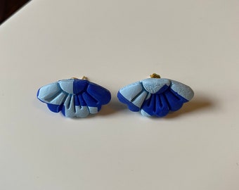 Blue Checkered Flower Stud Earrings