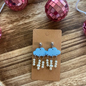 Cloud Dangle Earrings | Cloud Beaded Earrings | Dangle Polymer Clay Earrings