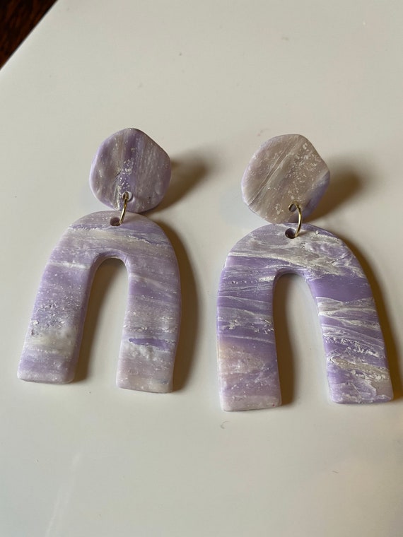 Lavender Arch Dangle Earrings Clay Dangle Earrings Marble Clay