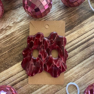 Maroon Abstract Flower Stud Earrings | Marble Earrings | Clay Flower Stud Earrings