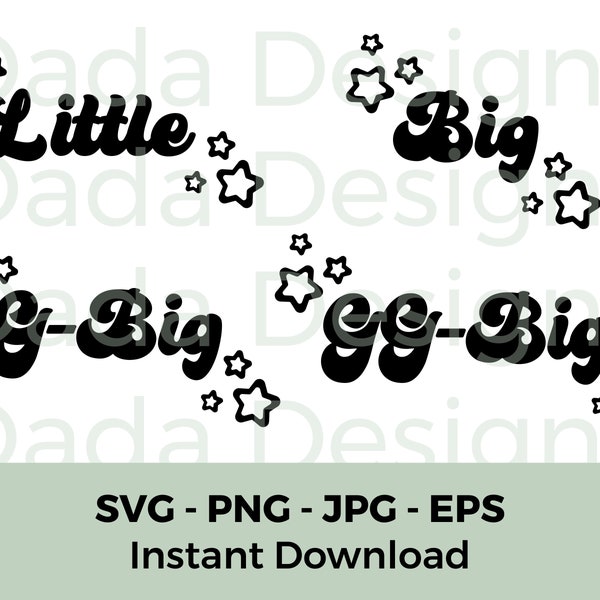 Retro Stars Big Little Sorority Fam Reveal SVG. INSTANT DOWNLOAD. Shirt Design Cricut Silhouette Cut File Clip Art. Cute Vintage Aesthetic.