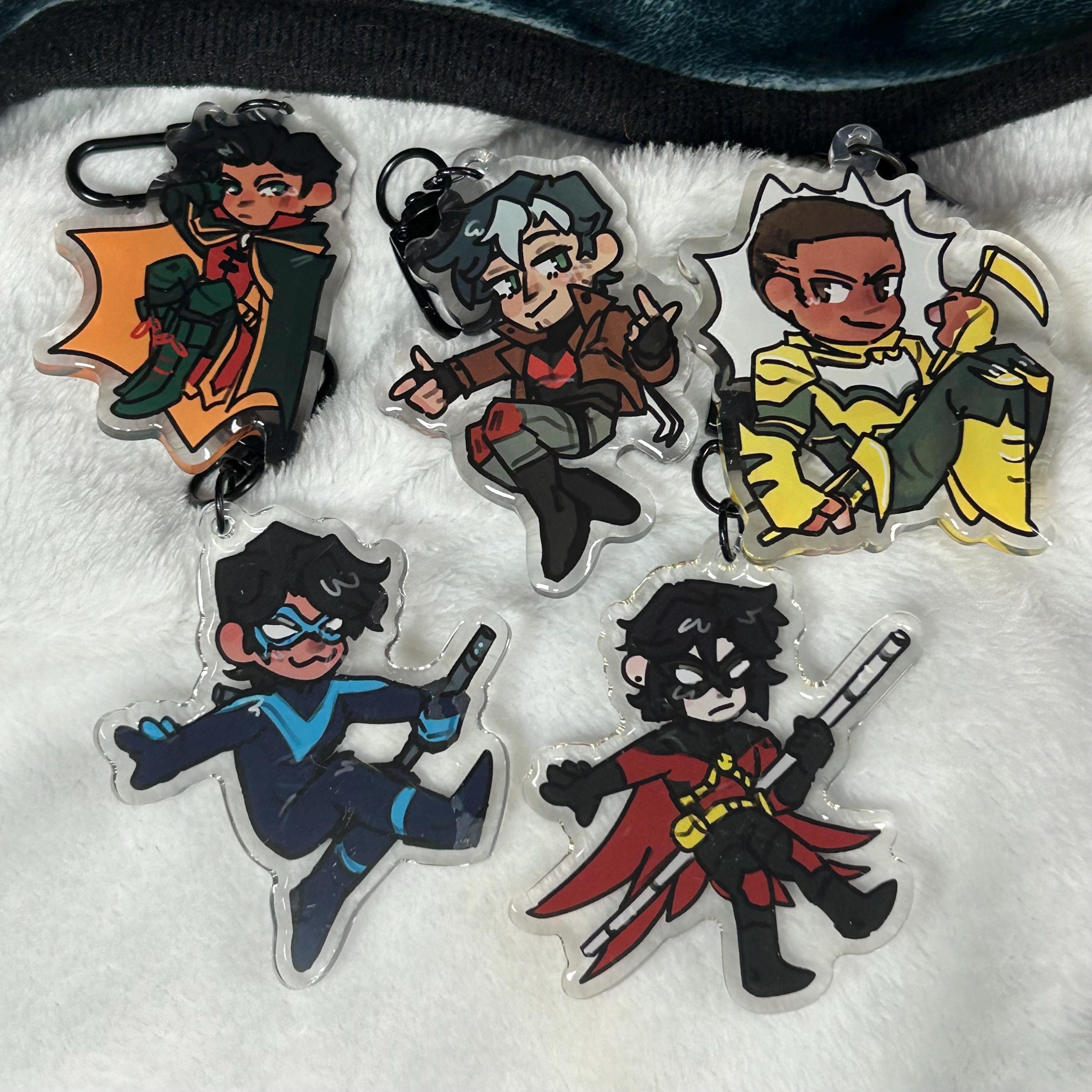 thumbnail image 2 of Red Hood Nightwing Plush Doll Keychain – Dick Grayson / Jason Todd, 10cm Handmade Stuffed Pendant 2 of 6
