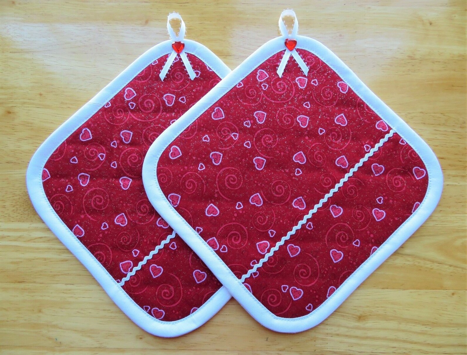 Set of 2 Valentine Potholders Handmade Pot holders Square Etsy