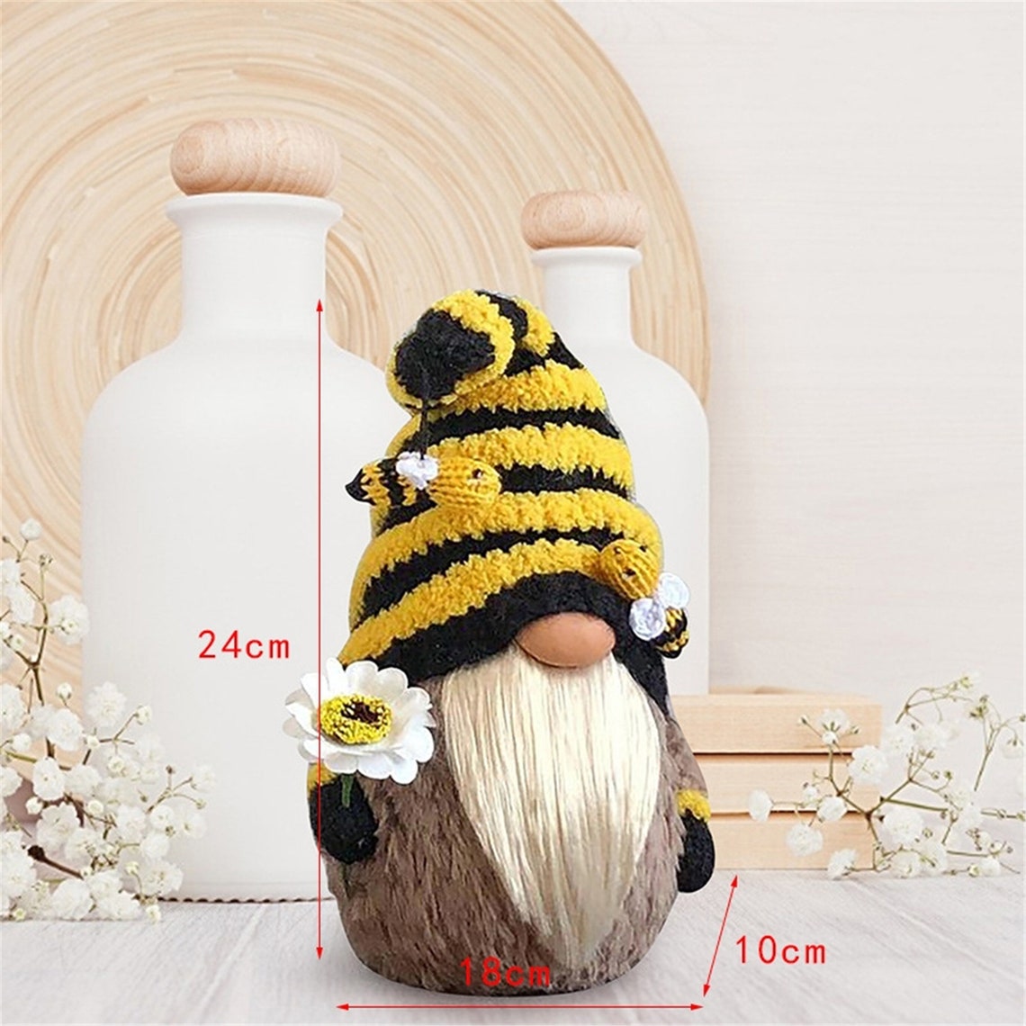 Small cute Spring gnome plush toy Bee doll ornaments Knitted | Etsy