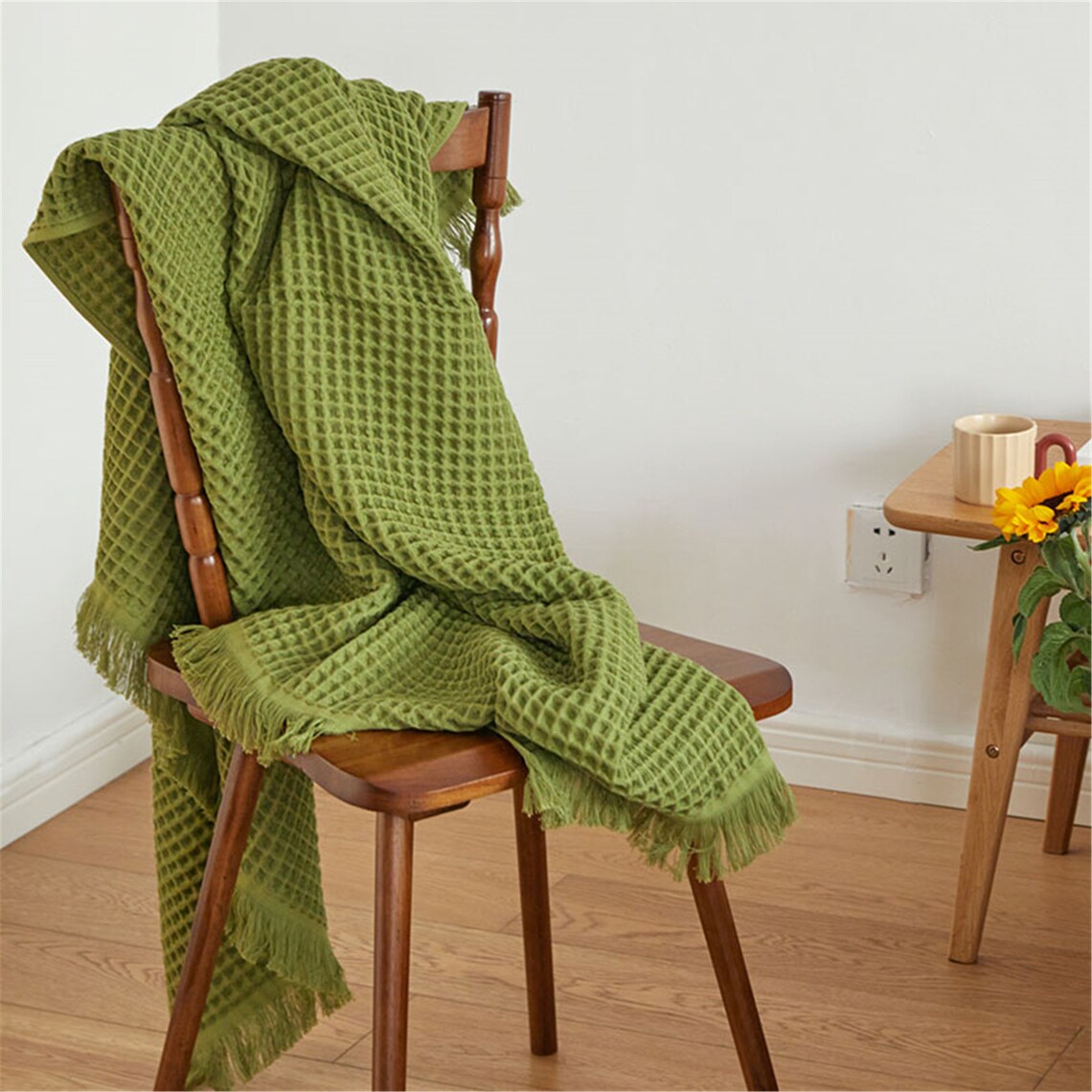 55in55in Grass green knit blanket throws 100 Cotton Warm Etsy