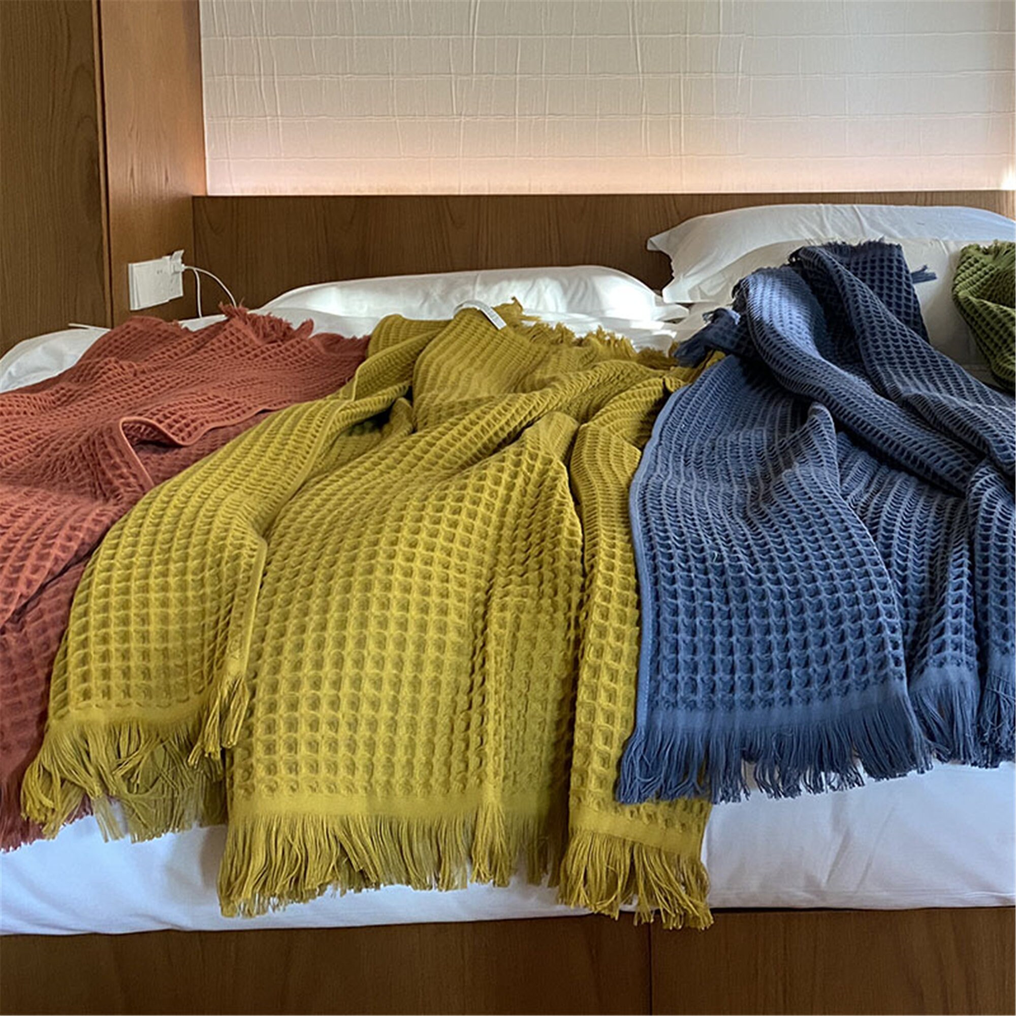 55in55in Grass green knit blanket throws 100 Cotton Warm Etsy