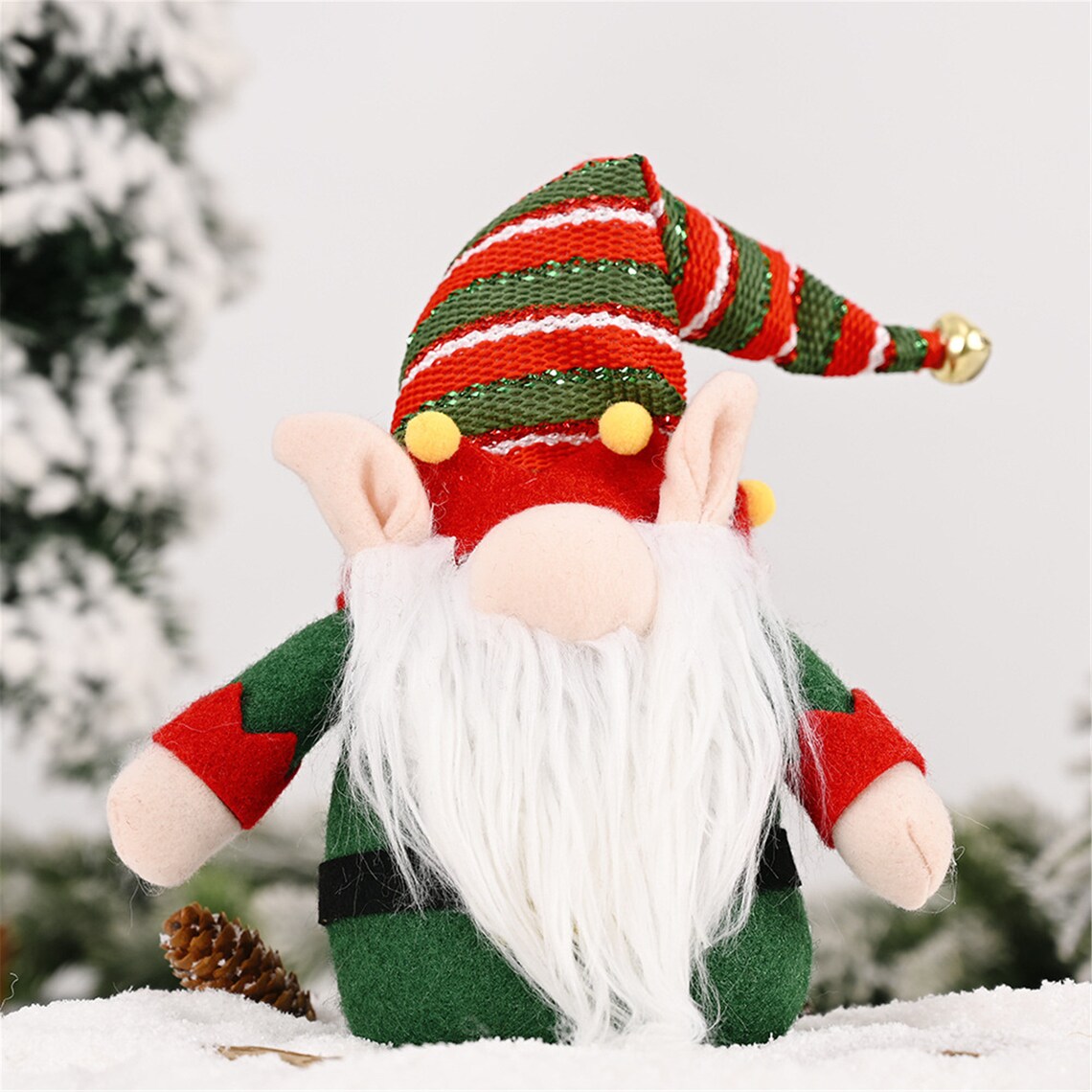 Elf ear gnome plush toy forest doll Red green stripe hat Gnome Etsy