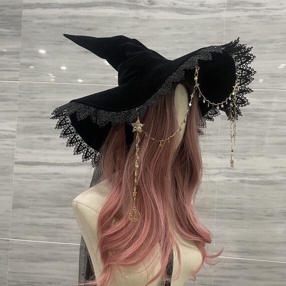 Wizard Hat With Gold Chain Simple Black 