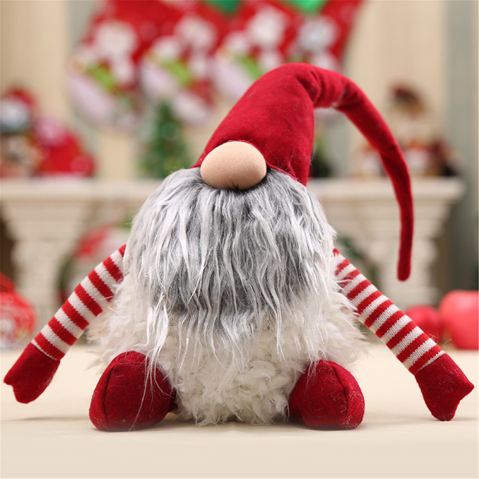 Fat Gnome Plush Toy Holiday Red Striped Plushie Gnome Gray Etsy
