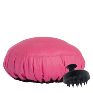 Gorro de calor de linaza para acondicionamiento profundo - Gorro de lava, reutilizable, vaporizador de pelo rosa apto para microondas y kit de masajeador de cuero cabelludo negro - Retba Rose