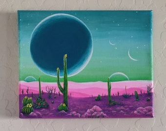 Original Canvas Painting-Moons and Cacti