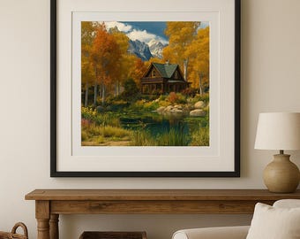 Autumn Cabin By The Lake -  Fine Art Print