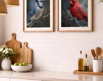 2er Set Vogel Prints – Blauhäher und Kardinal