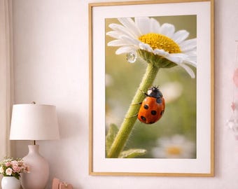 Marienkäfer auf Gänseblümchen Makroaufnahme - Garteninsekten-Wandkunst