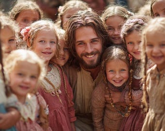 Jesus mit Kindern Wall Art Print | Christliche Kinderzimmer Dekor | Glaube basiert Wohnkultur | Religiöser Kunstdruck
