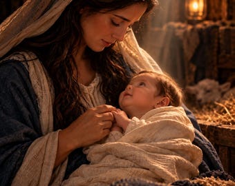 La promesse d'une mère – Crèche chrétienne de Marie et l'Enfant Jésus