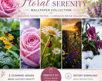 Collection de fonds d'écran pour téléphone Floral Serenity – Nature, papillons, roses, marguerites et jardin (Téléchargement numérique)