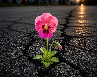 Durch die Risse gesteckt – Pink Flower Fine Art Print | Inspirierende Wandkunst | Resilienz Fotografie