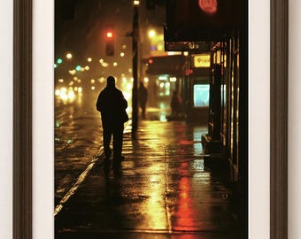 Reflets d'une nuit pluvieuse - Photographie de rue encadrée