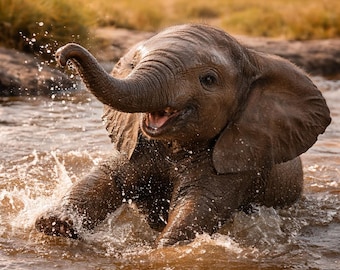 Baby Elefant Safari Print - Verspielte Tier-Kinderzimmer-Wandkunst