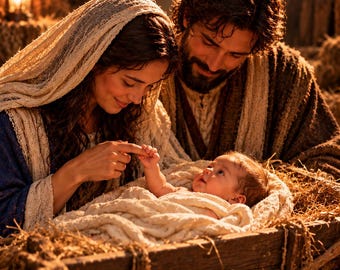 L'Enfant Jésus avec Marie et Joseph, art de la Nativité