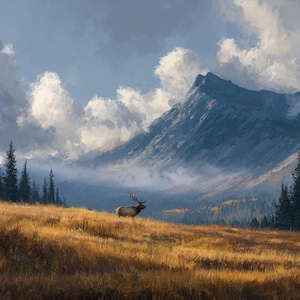 11X14 &quot;Majestic Elk in Mountain Wilderness – Nature Landscape Wall Art&quot;